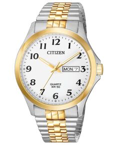 Мужские кварцевые двухцветные часы-браслет из нержавеющей стали, 38 мм Citizen