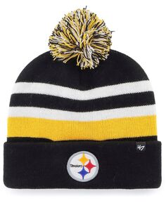 Мужская черная вязаная шапка с манжетами и помпоном Pittsburgh Steelers State Line &apos;47 Brand