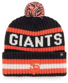 Мужская черная вязаная шапка San Francisco Giants Bering с манжетами и помпоном &apos;47 Brand