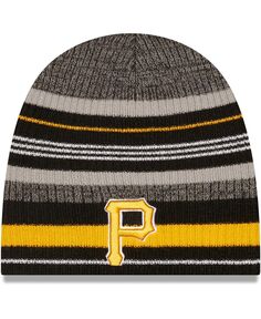 Мужская черная полосатая шапка-бини Pittsburgh Pirates New Era
