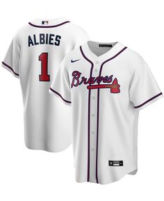 Мужская белая футболка Ozzie Albies Atlanta Braves, домашняя реплика с именем игрока Nike