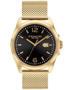 Мужские кварцевые золотистые часы Greyson из нержавеющей стали с сетчатым браслетом 41 мм COACH