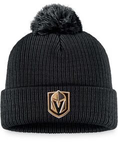 Мужская черная вязаная шапка с манжетами и помпоном с логотипом Vegas Golden Knights Core Primary Fanatics