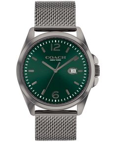 Мужские кварцевые серые часы Greyson из нержавеющей стали с сетчатым браслетом, 41 мм COACH