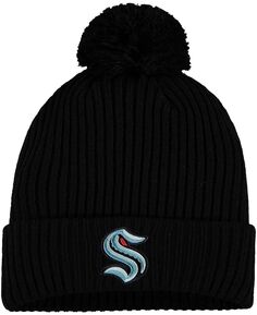 Мужская черная вязаная шапка с манжетами и помпоном с логотипом Seattle Kraken Primary Fanatics