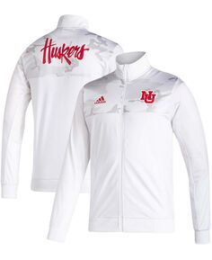 Мужская белая куртка Nebraska Huskers Football Strategy с молнией во всю длину adidas