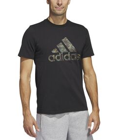 Мужская хлопковая футболка с короткими рукавами и камуфляжным логотипом adidas