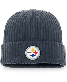 Мужская темно-серая вязаная шапка Pittsburgh Steelers Dark Shadow с манжетами Fanatics