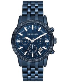 Мужские часы Hutton Chronograph, темно-синий браслет из нержавеющей стали, 43 мм Michael Kors