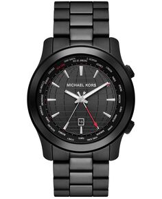 Мужские подиумные кварцевые часы Dual Time черные из нержавеющей стали, 45 мм Michael Kors