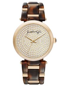 Женские аналоговые часы из акрилового коричневого звена с золотыми акцентами на ремешке из нержавеющей стали, 40 мм Kendall + Kylie