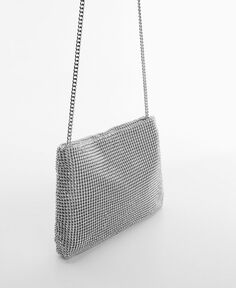 Женская сумка-цепочка со стразами MANGO, серебро