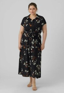 Платье-рубашка Vero Moda с цветочным принтом и короткими рукавами, черный