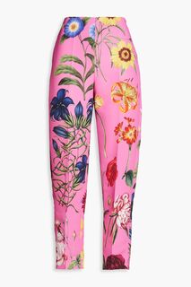 Прямые брюки из фай с цветочным принтом OSCAR DE LA RENTA, розовый