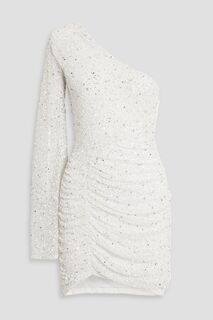 Платье мини Gloria с одним рукавом и декором из эластичного тюля RETROFÊTE, белый