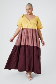 Многоуровневое платье макси с цветными блоками больших размеров Forever 21