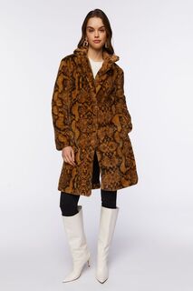 Плюшевое пальто с животным принтом Forever 21, коричневый