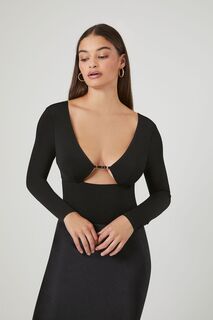 Боди с глубоким вырезом Forever 21, черный