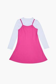 Комбинированное платье с длинными рукавами для девочек Forever 21, розовый