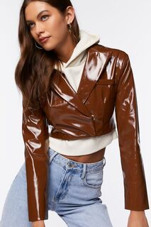 Укороченный пиджак из искусственной лакированной кожи Forever 21, коричневый