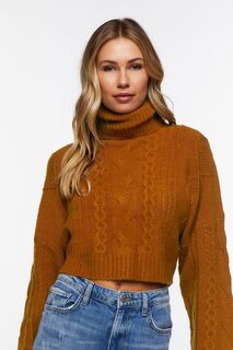 Укороченный свитер с высоким воротником косой вязки Forever 21, коричневый