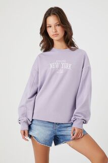 Флисовый пуловер с графическим рисунком New York Forever 21, сиреневый