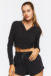 Укороченный топ Active с капюшоном и полумолнией Forever 21, черный