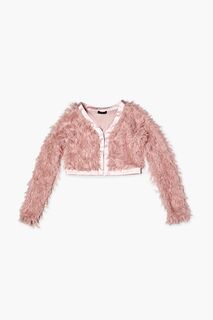 Куртка с открытым передом из искусственного пера для девочек Forever 21, розовый