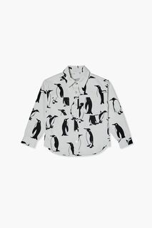 Детская рубашка с принтом пингвинов Forever 21, кремовый