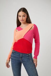Переработанный свитер с цветными блоками Forever 21, розовый