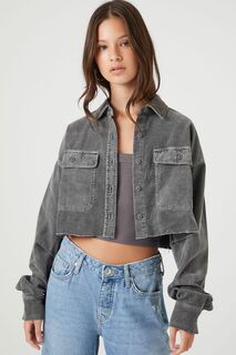 Укороченная вельветовая рубашка Forever 21, угольный