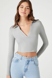 Укороченный топ Contour с разрезом на шее Forever 21, серый