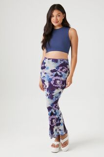 Сетчатая макси-юбка с абстрактным цветочным принтом Forever 21, фиолетовый
