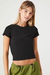 Укороченная футболка Libra со стразами Forever 21, черный