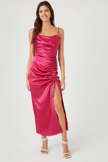 Атласное платье-миди со сборками Forever 21, розовый