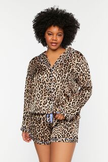 Пижамный комплект с леопардовой рубашкой и шортами больших размеров Forever 21, коричневый