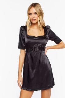 Атласное мини-платье с поясом Forever 21, черный