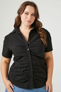 Рубашка на пуговицах больших размеров со складками спереди Forever 21, черный