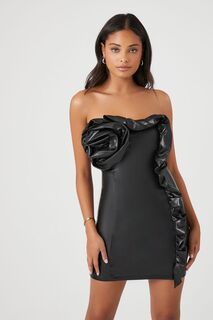 Платье-футляр из искусственной кожи с розеткой Forever 21, черный