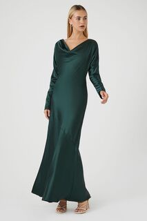 Атласное платье макси с воротником-хомутом Forever 21, зеленый