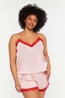 Пижамный комплект больших размеров с кружевной отделкой и шортами Forever 21, розовый