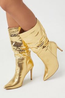 Ботинки с острым носком из змеиной кожи цвета металлик Forever 21, золотой