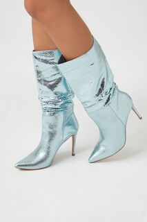 Ботинки с острым носком из змеиной кожи цвета металлик Forever 21, синий