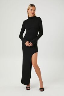Асимметричное платье-макси с водолазкой Forever 21, черный
