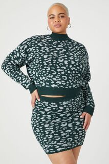 Комплект из пуловера и юбки с леопардовым принтом больших размеров Forever 21, кипарис