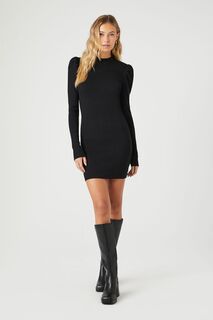 Мини-платье-свитер с пышными рукавами Forever 21, черный