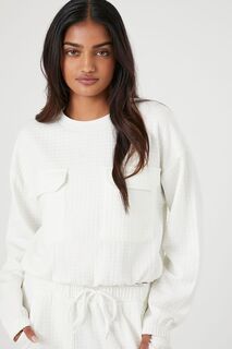 Пуловер с карманами вафельной вязки Forever 21, кремовый