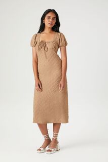 Текстурированное платье миди с пышными рукавами Forever 21, серо-коричневый