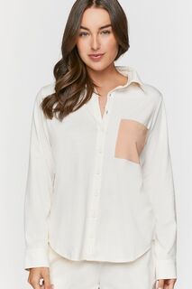 Пижамная рубашка с накладными карманами с цветными блоками Forever 21, коричневый