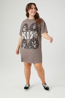 Платье-футболка с рисунком поцелуя больших размеров Forever 21, серый